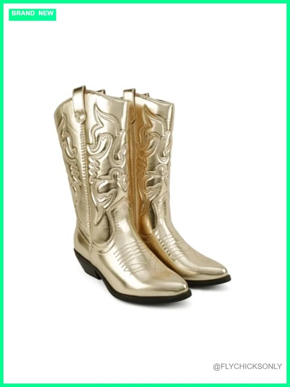 Western Cowboy Boots with Stitched Detailing Pointed Toe Low Block Heel